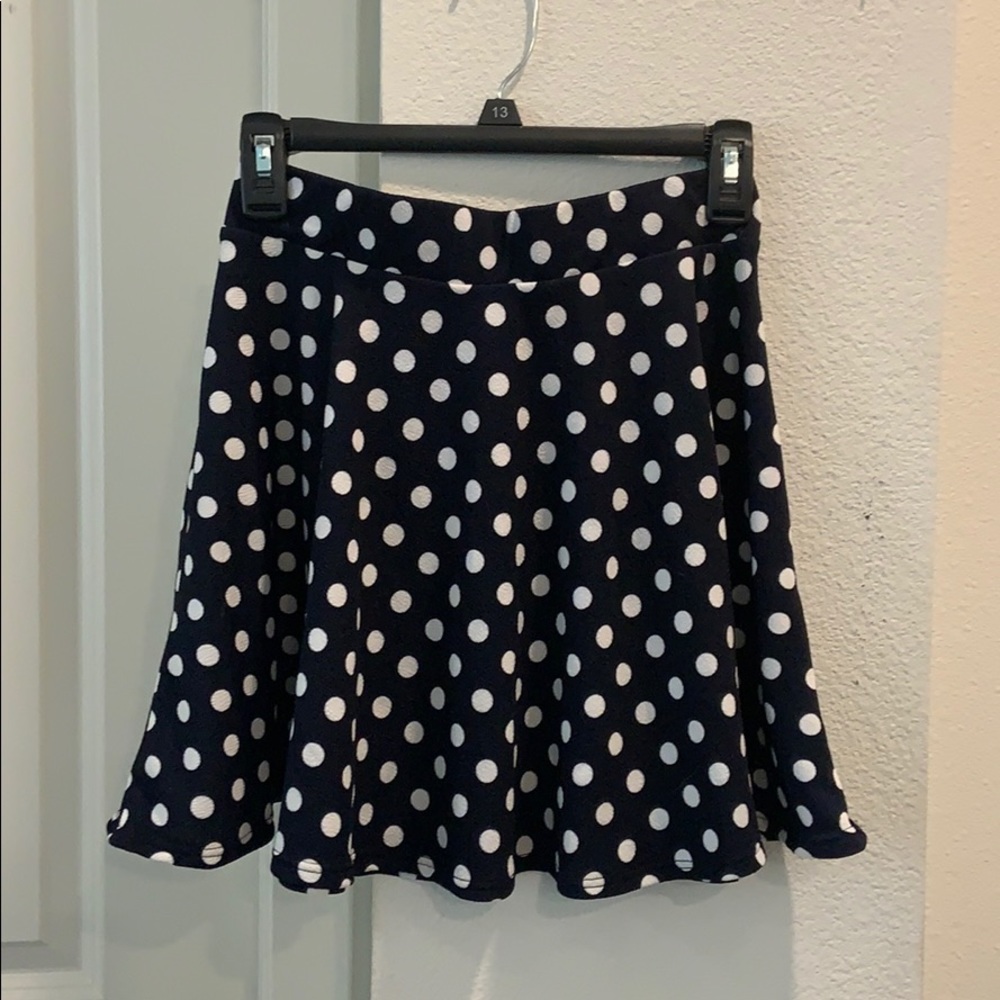 Navy blue and white polka dot skirt